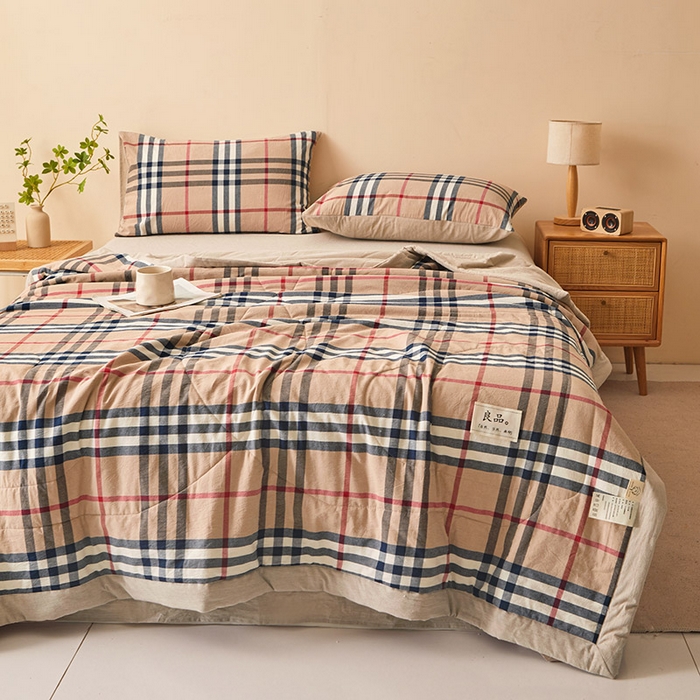 91家纺网 家纺一手货源 找家纺 秋泽家纺 2025新款全棉色织水洗棉棉花夏被夏凉被空调被 巴宝莉格