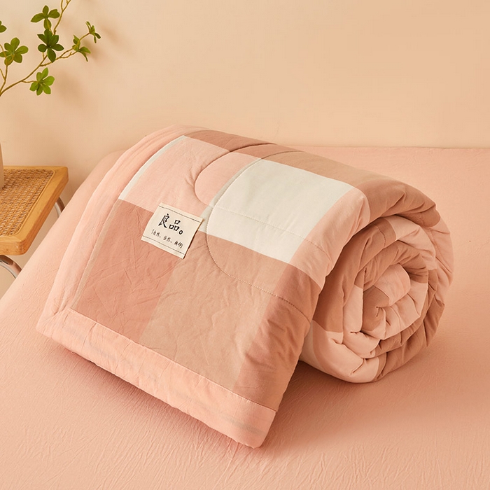 91家纺网 家纺一手货源 找家纺 秋泽家纺 2025新款全棉色织水洗棉棉花夏被夏凉被空调被 粉大格