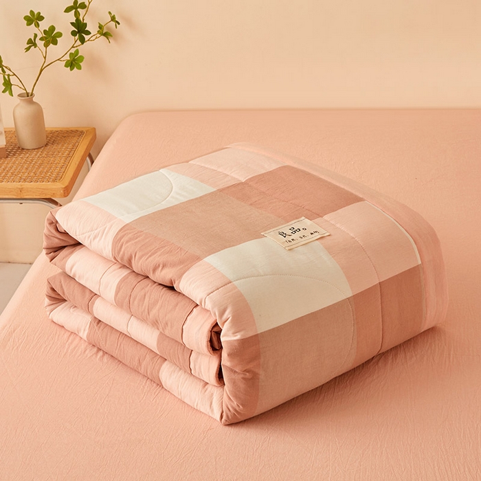 91家纺网 家纺一手货源 找家纺 秋泽家纺 2025新款全棉色织水洗棉棉花夏被夏凉被空调被 粉大格