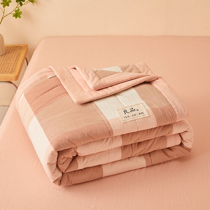 91家纺网 家纺一手货源 找家纺 秋泽家纺 2025新款全棉色织水洗棉棉花夏被夏凉被空调被 粉大格