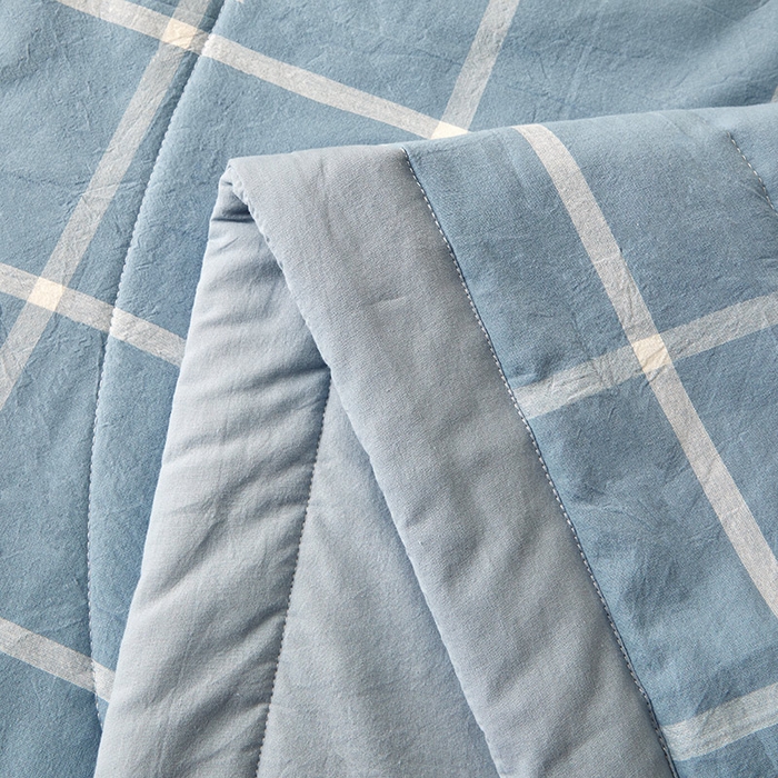 91家纺网 家纺一手货源 找家纺 秋泽家纺 2025新款全棉色织水洗棉棉花夏被夏凉被空调被 海蓝大格