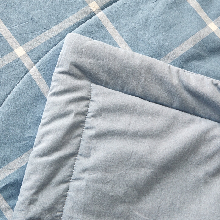 91家纺网 家纺一手货源 找家纺 秋泽家纺 2025新款全棉色织水洗棉棉花夏被夏凉被空调被 海蓝大格