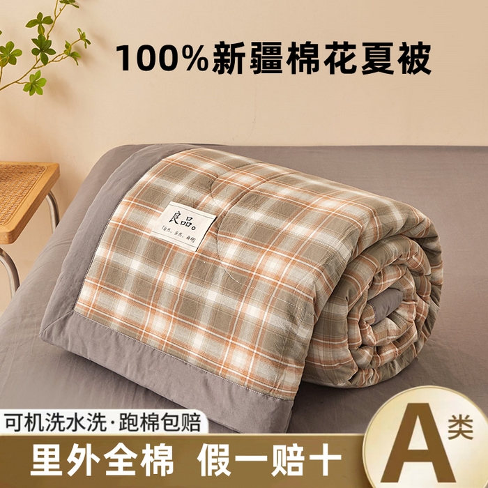 秋泽家纺 2025新款全棉色织水洗棉棉花夏被夏凉被空调被 洛卡灰