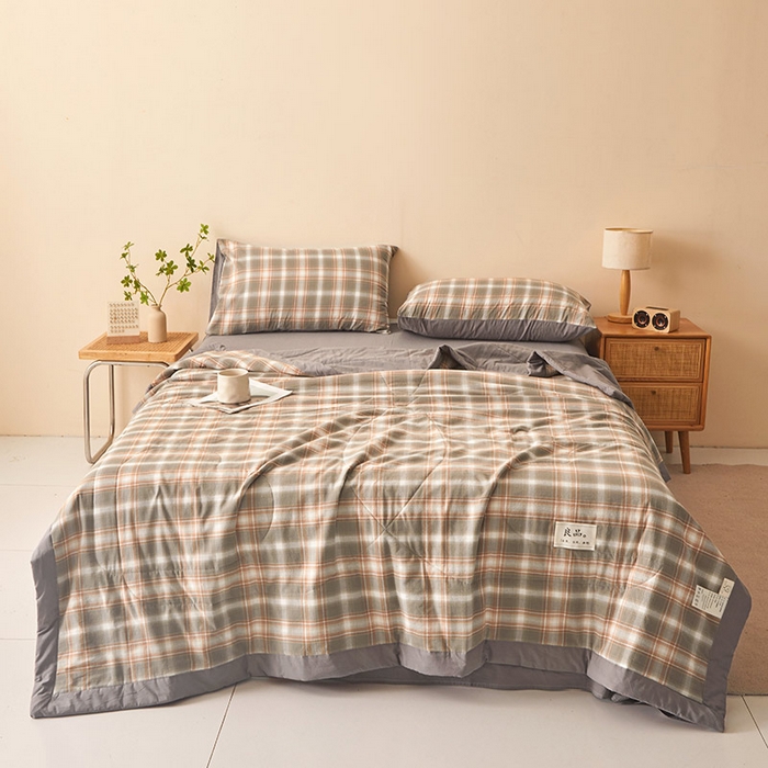 91家纺网 家纺一手货源 找家纺 秋泽家纺 2025新款全棉色织水洗棉棉花夏被夏凉被空调被 洛卡灰