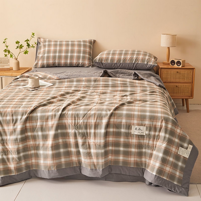 91家纺网 家纺一手货源 找家纺 秋泽家纺 2025新款全棉色织水洗棉棉花夏被夏凉被空调被 洛卡灰