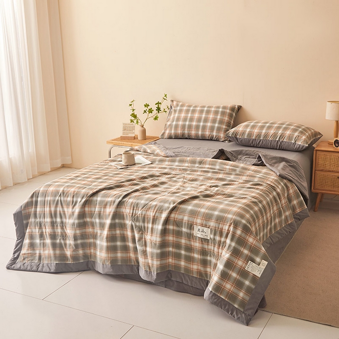 91家纺网 家纺一手货源 找家纺 秋泽家纺 2025新款全棉色织水洗棉棉花夏被夏凉被空调被 洛卡灰