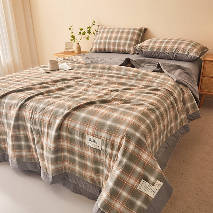 91家纺网 家纺一手货源 找家纺 秋泽家纺 2025新款全棉色织水洗棉棉花夏被夏凉被空调被 洛卡灰