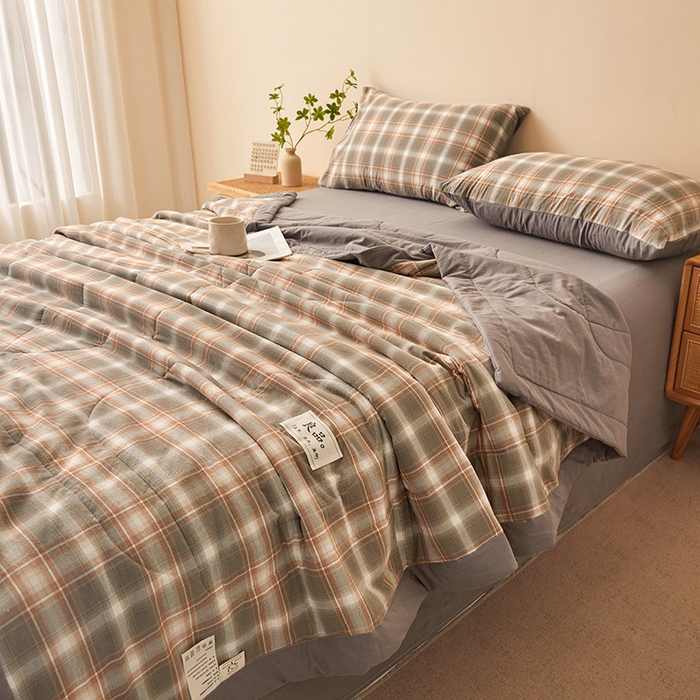 91家纺网 家纺一手货源 找家纺 秋泽家纺 2025新款全棉色织水洗棉棉花夏被夏凉被空调被 洛卡灰