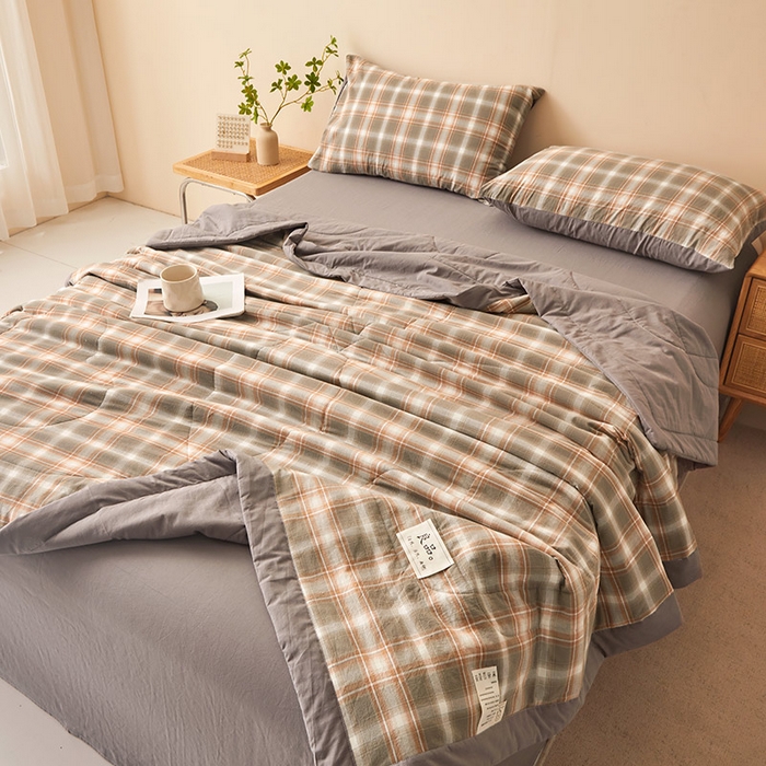 91家纺网 家纺一手货源 找家纺 秋泽家纺 2025新款全棉色织水洗棉棉花夏被夏凉被空调被 洛卡灰