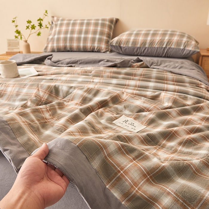 91家纺网 家纺一手货源 找家纺 秋泽家纺 2025新款全棉色织水洗棉棉花夏被夏凉被空调被 洛卡灰