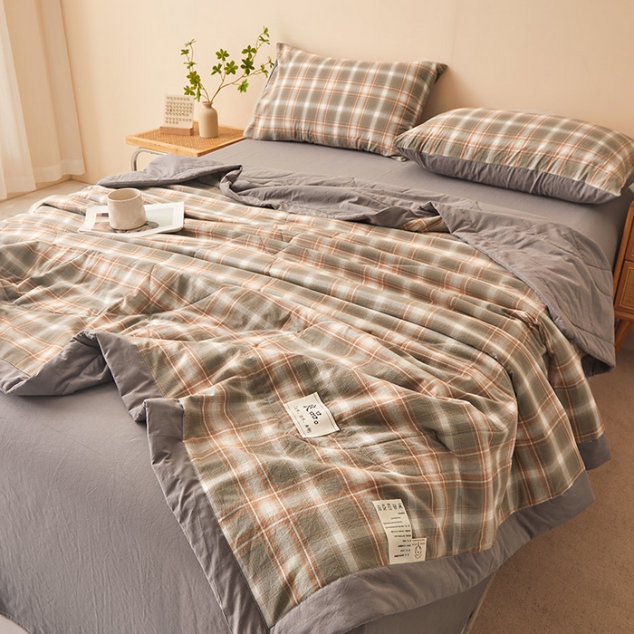 91家纺网 家纺一手货源 找家纺 秋泽家纺 2025新款全棉色织水洗棉棉花夏被夏凉被空调被 洛卡灰