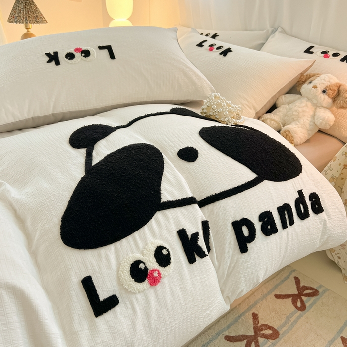 91家纺网 家纺一手货源 找家纺 多乐家纺 2025新款超柔加厚有氧提花针织小竺棉绣花四件套(提供买家秀） 大脸猫-白灰