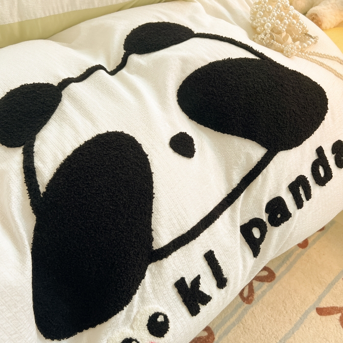 91家纺网 家纺一手货源 找家纺 多乐家纺 2025新款超柔加厚有氧提花针织小竺棉绣花四件套(提供买家秀） 大脸猫-白绿