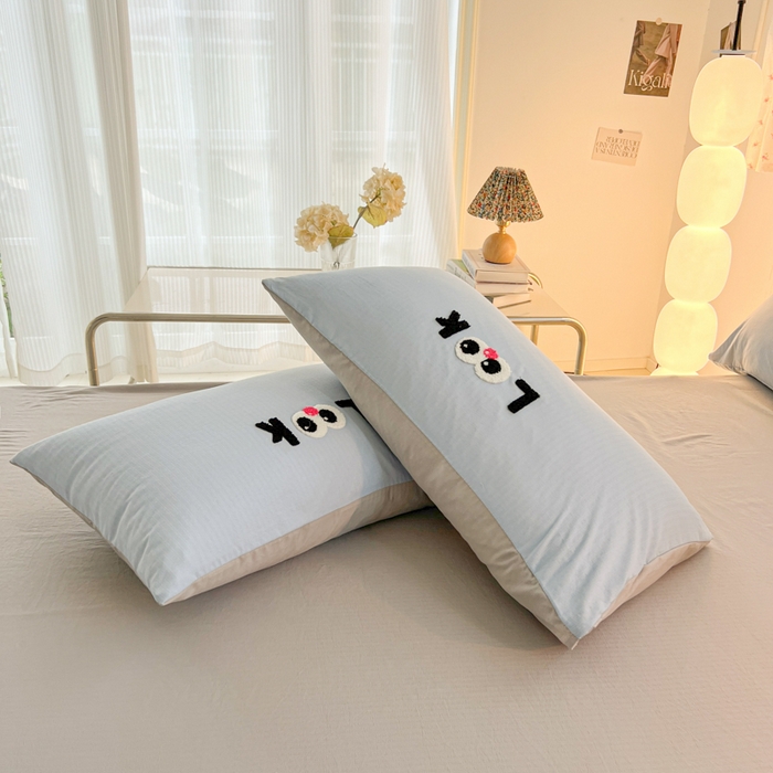 91家纺网 家纺一手货源 找家纺 多乐家纺 2025新款超柔加厚有氧提花针织小竺棉绣花四件套(提供买家秀） 大脸猫-蓝灰