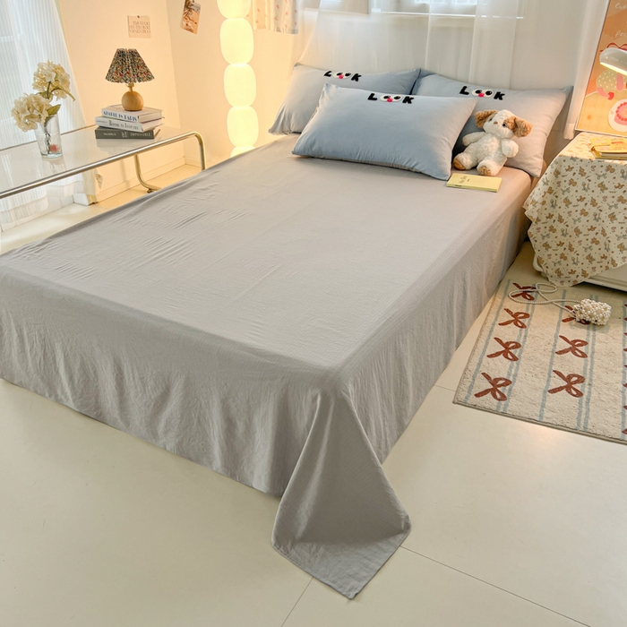 91家纺网 家纺一手货源 找家纺 多乐家纺 2025新款超柔加厚有氧提花针织小竺棉绣花四件套(提供买家秀） 大脸猫-蓝灰