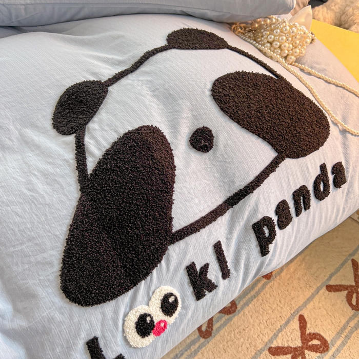 91家纺网 家纺一手货源 找家纺 多乐家纺 2025新款超柔加厚有氧提花针织小竺棉绣花四件套(提供买家秀） 大脸猫-蓝蓝