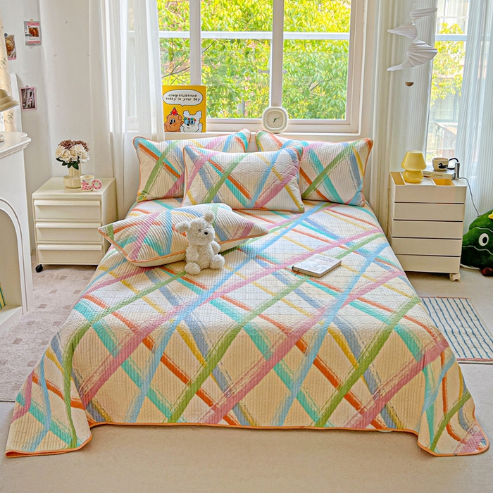 羽爱家纺 2025新款A类13372全棉印花砂洗床盖套件 花火派对