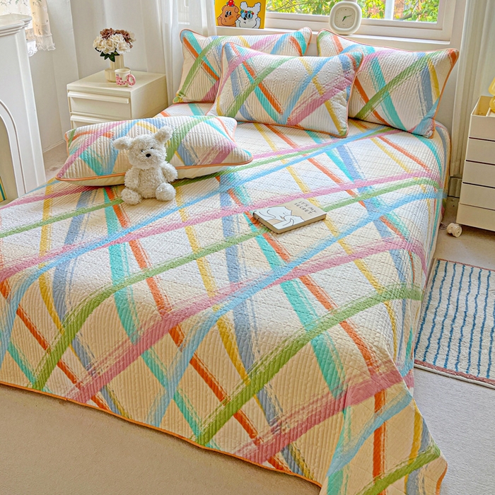 91家纺网 家纺一手货源 找家纺 羽爱家纺 2025新款A类13372全棉印花砂洗床盖套件 花火派对