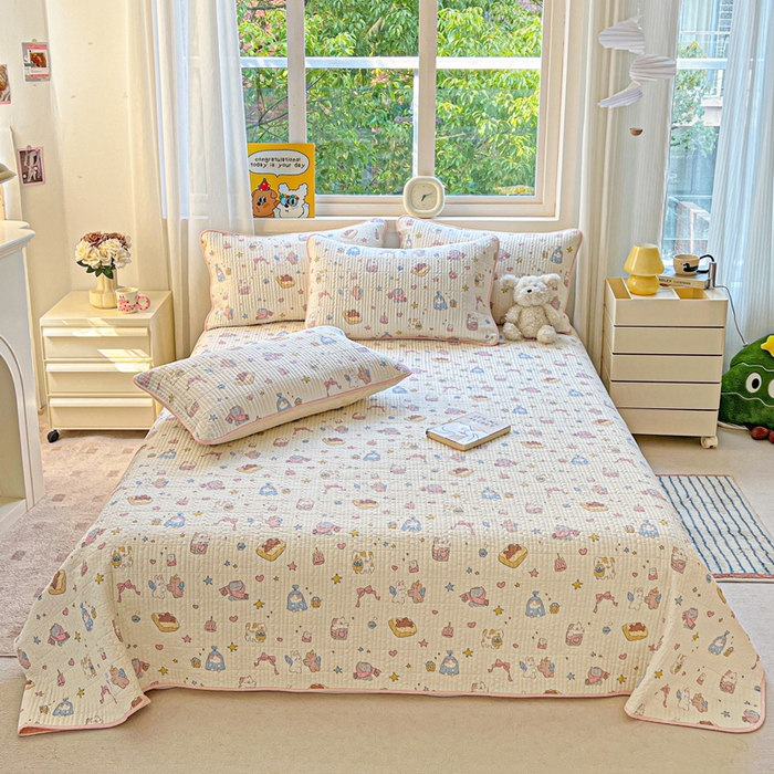 羽爱家纺 2025新款A类13372全棉印花砂洗床盖套件 礼物