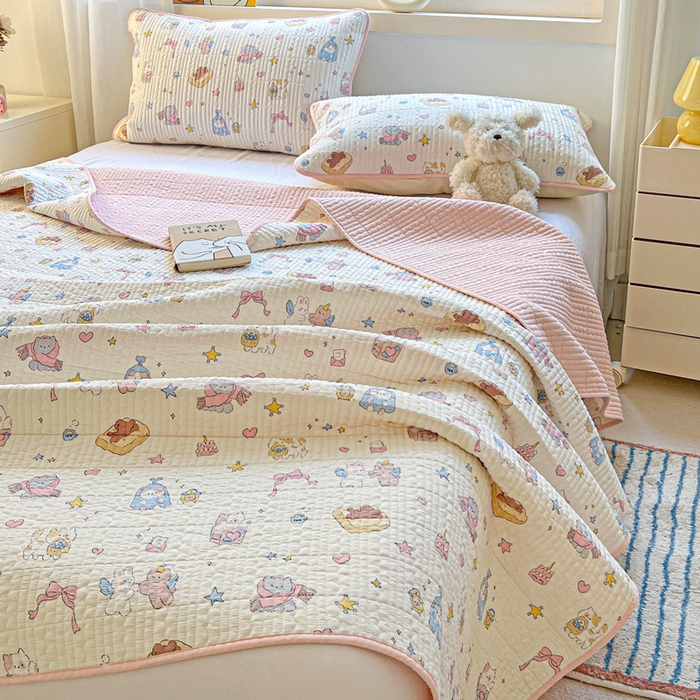 91家纺网 家纺一手货源 找家纺 羽爱家纺 2025新款A类13372全棉印花砂洗床盖套件 礼物