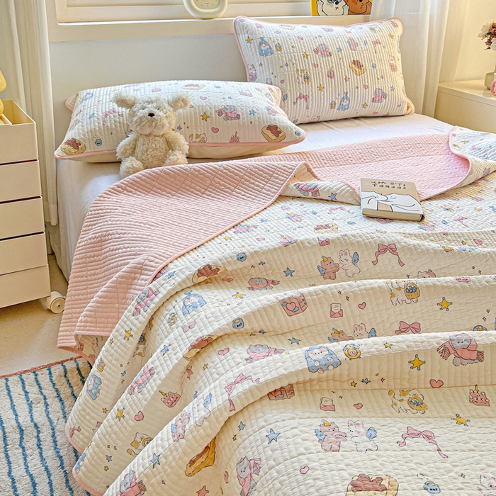 91家纺网 家纺一手货源 找家纺 羽爱家纺 2025新款A类13372全棉印花砂洗床盖套件 礼物