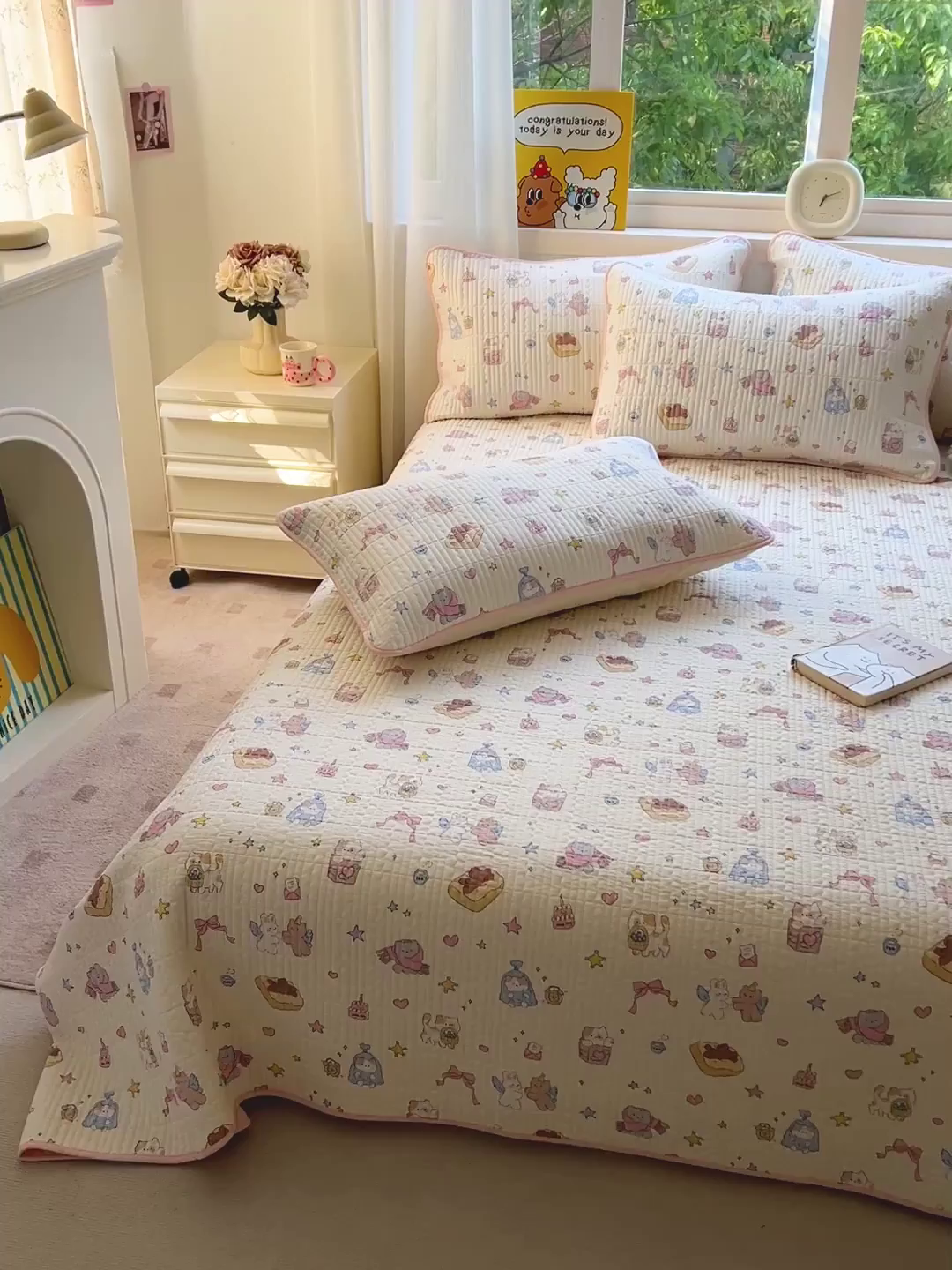 91家纺网 家纺一手货源 找家纺 羽爱家纺 2025新款A类13372全棉印花砂洗床盖套件 礼物