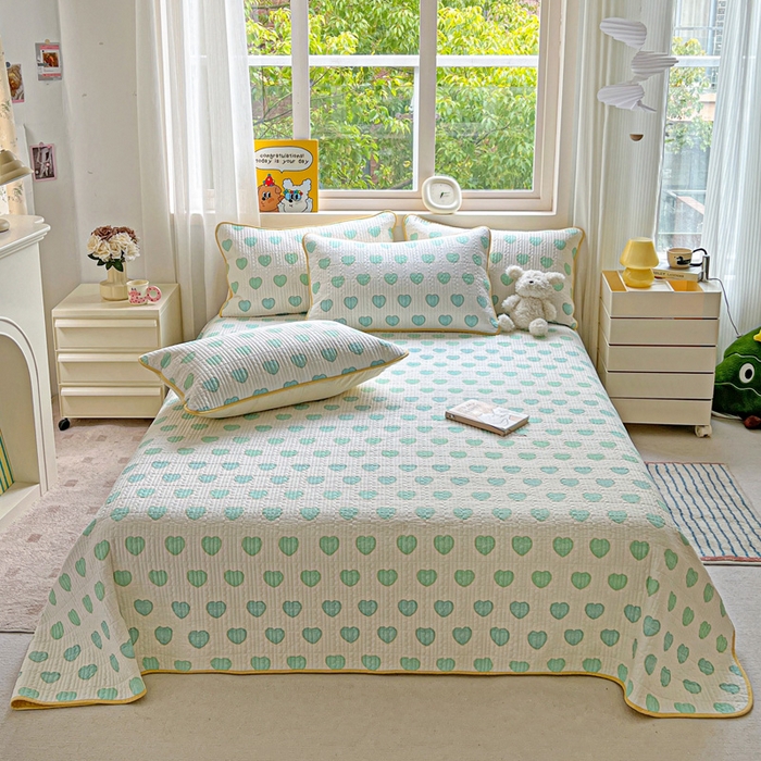 羽爱家纺 2025新款A类13372全棉印花砂洗床盖套件 恋爱心语