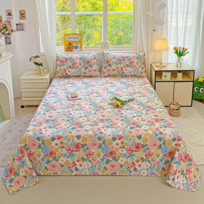 羽爱家纺 2025新款A类13372全棉印花砂洗床盖套件 满溪