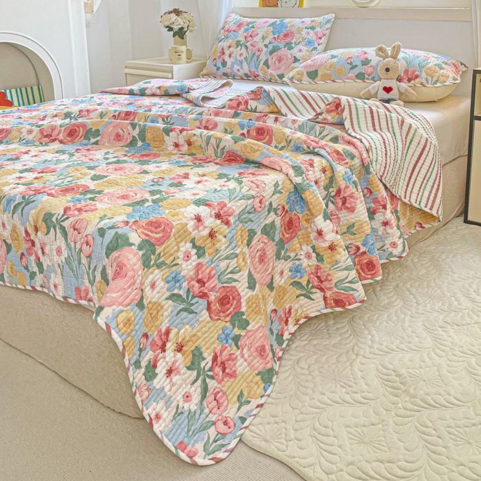 91家纺网 家纺一手货源 找家纺 羽爱家纺 2025新款A类13372全棉印花砂洗床盖套件 满溪