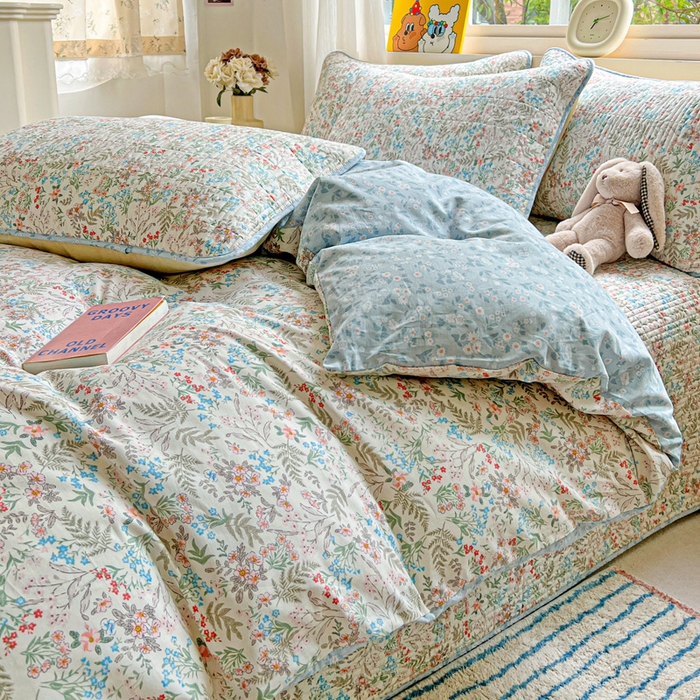 91家纺网 家纺一手货源 找家纺 羽爱家纺 2025新款A类13372全棉印花砂洗床盖套件 暮春色