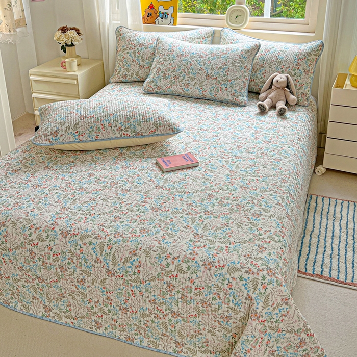 91家纺网 家纺一手货源 找家纺 羽爱家纺 2025新款A类13372全棉印花砂洗床盖套件 暮春色