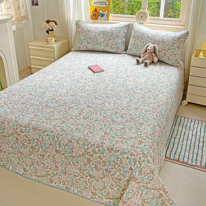 91家纺网 家纺一手货源 找家纺 羽爱家纺 2025新款A类13372全棉印花砂洗床盖套件 暮春色