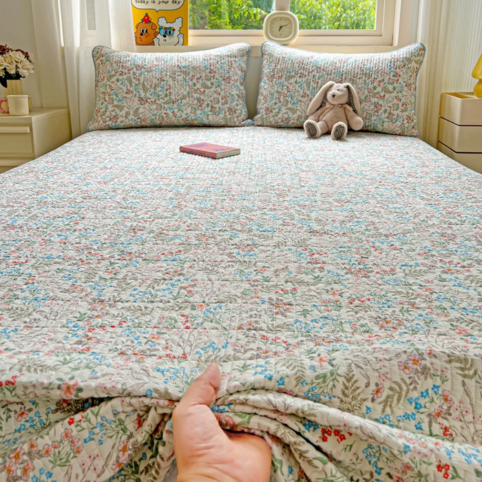 91家纺网 家纺一手货源 找家纺 羽爱家纺 2025新款A类13372全棉印花砂洗床盖套件 暮春色