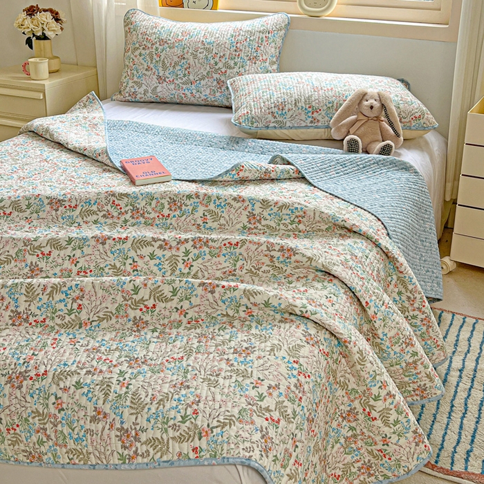 91家纺网 家纺一手货源 找家纺 羽爱家纺 2025新款A类13372全棉印花砂洗床盖套件 暮春色