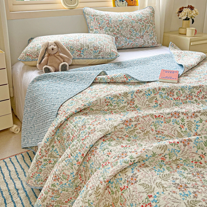 91家纺网 家纺一手货源 找家纺 羽爱家纺 2025新款A类13372全棉印花砂洗床盖套件 暮春色