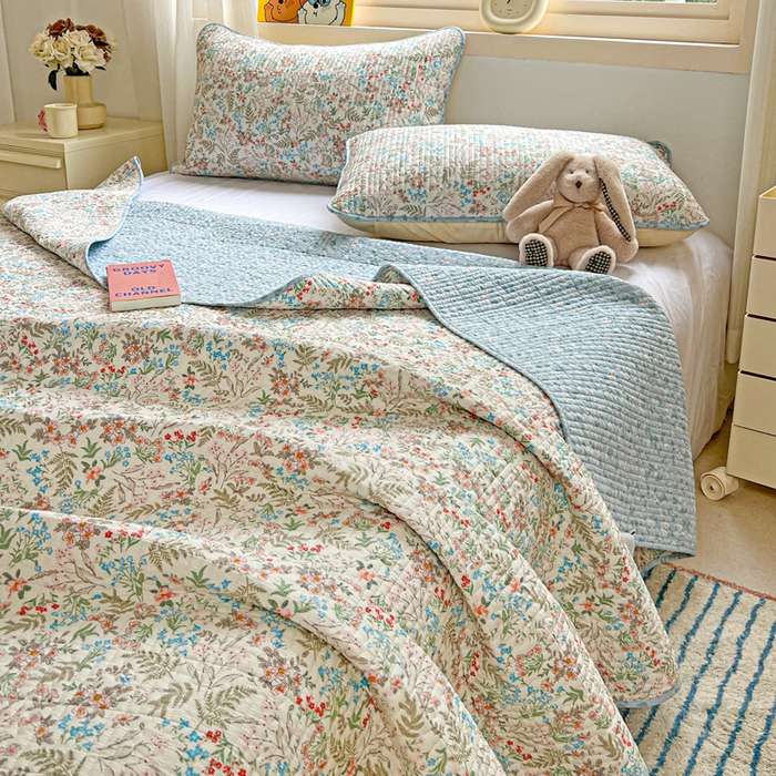 91家纺网 家纺一手货源 找家纺 羽爱家纺 2025新款A类13372全棉印花砂洗床盖套件 暮春色
