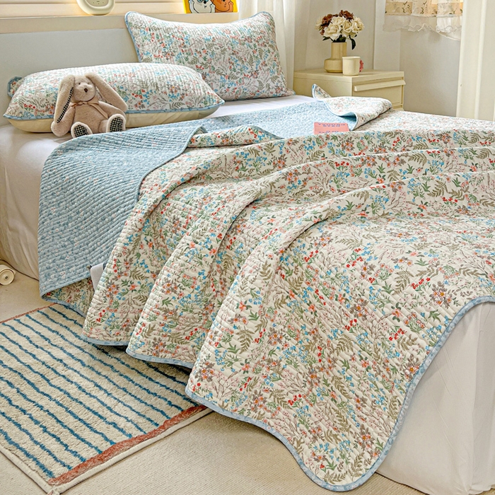 91家纺网 家纺一手货源 找家纺 羽爱家纺 2025新款A类13372全棉印花砂洗床盖套件 暮春色