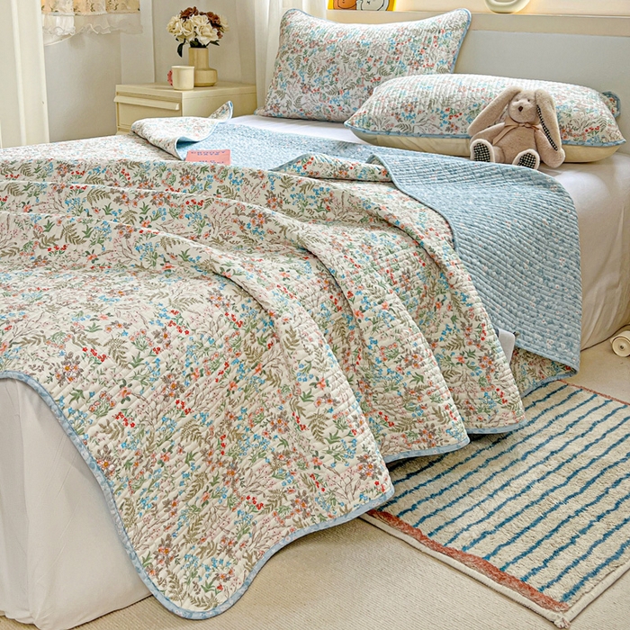 91家纺网 家纺一手货源 找家纺 羽爱家纺 2025新款A类13372全棉印花砂洗床盖套件 暮春色