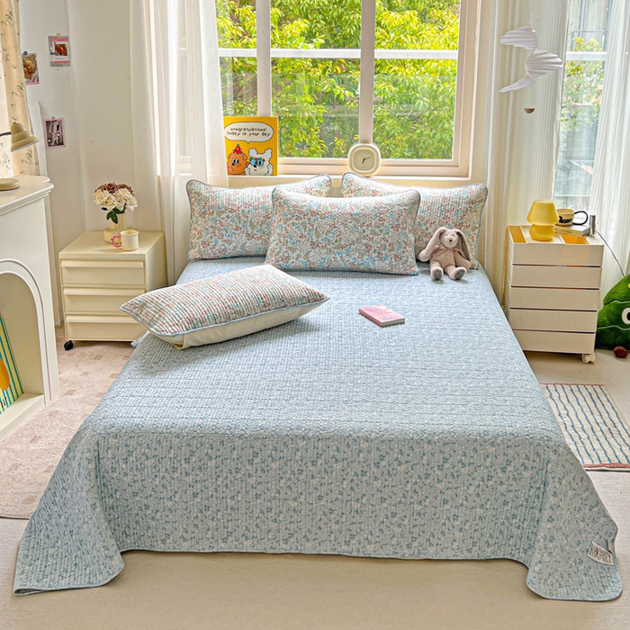 91家纺网 家纺一手货源 找家纺 羽爱家纺 2025新款A类13372全棉印花砂洗床盖套件 暮春色