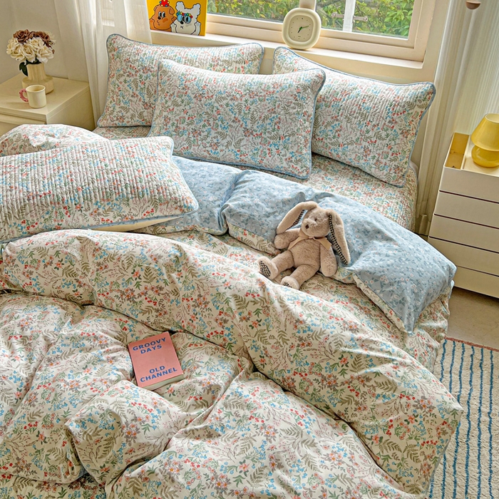 91家纺网 家纺一手货源 找家纺 羽爱家纺 2025新款A类13372全棉印花砂洗床盖套件 暮春色