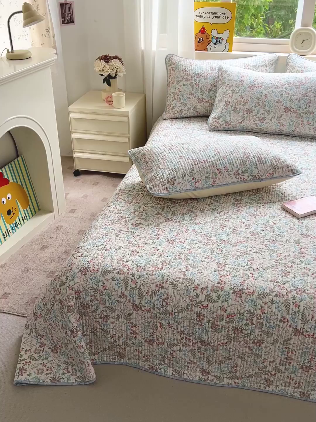 91家纺网 家纺一手货源 找家纺 羽爱家纺 2025新款A类13372全棉印花砂洗床盖套件 暮春色