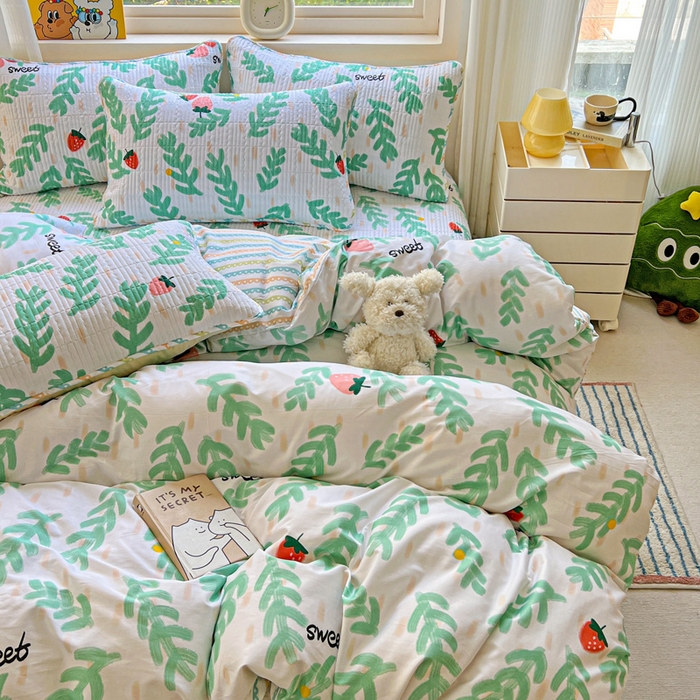 91家纺网 家纺一手货源 找家纺 羽爱家纺 2025新款A类13372全棉印花砂洗床盖套件 青春派