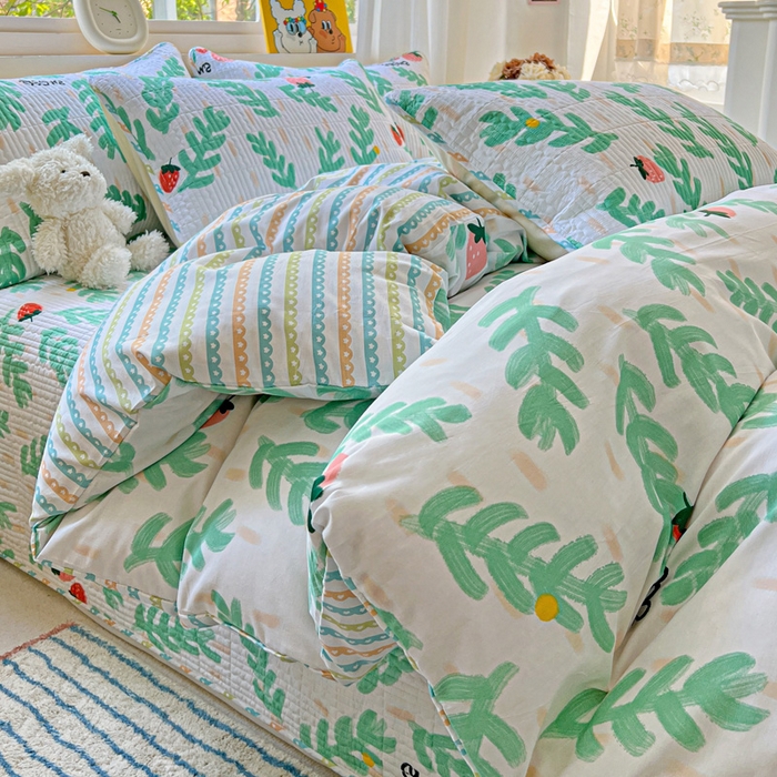 91家纺网 家纺一手货源 找家纺 羽爱家纺 2025新款A类13372全棉印花砂洗床盖套件 青春派