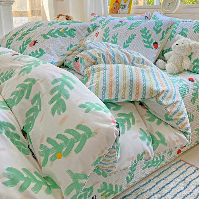 91家纺网 家纺一手货源 找家纺 羽爱家纺 2025新款A类13372全棉印花砂洗床盖套件 青春派