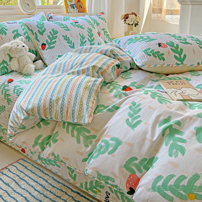 91家纺网 家纺一手货源 找家纺 羽爱家纺 2025新款A类13372全棉印花砂洗床盖套件 青春派