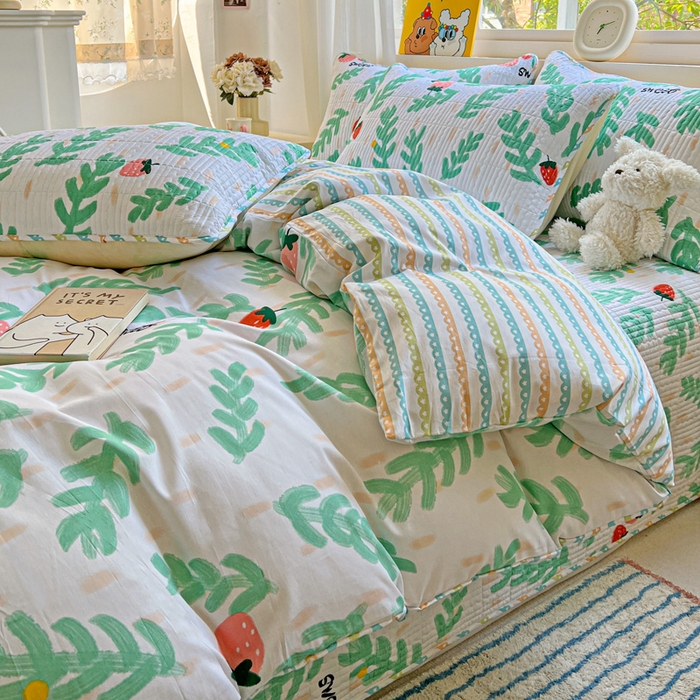 91家纺网 家纺一手货源 找家纺 羽爱家纺 2025新款A类13372全棉印花砂洗床盖套件 青春派