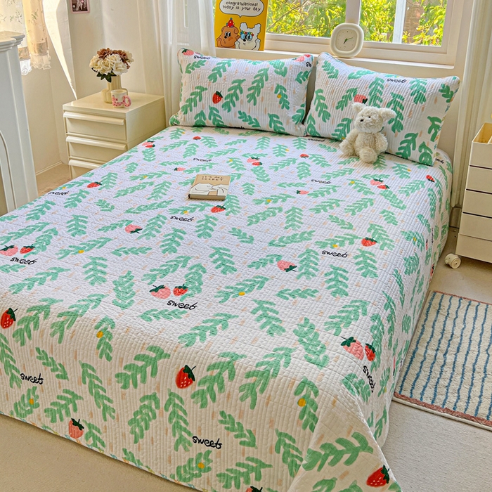 91家纺网 家纺一手货源 找家纺 羽爱家纺 2025新款A类13372全棉印花砂洗床盖套件 青春派