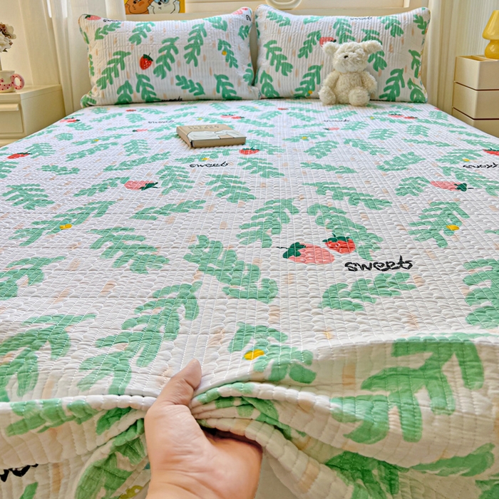 91家纺网 家纺一手货源 找家纺 羽爱家纺 2025新款A类13372全棉印花砂洗床盖套件 青春派