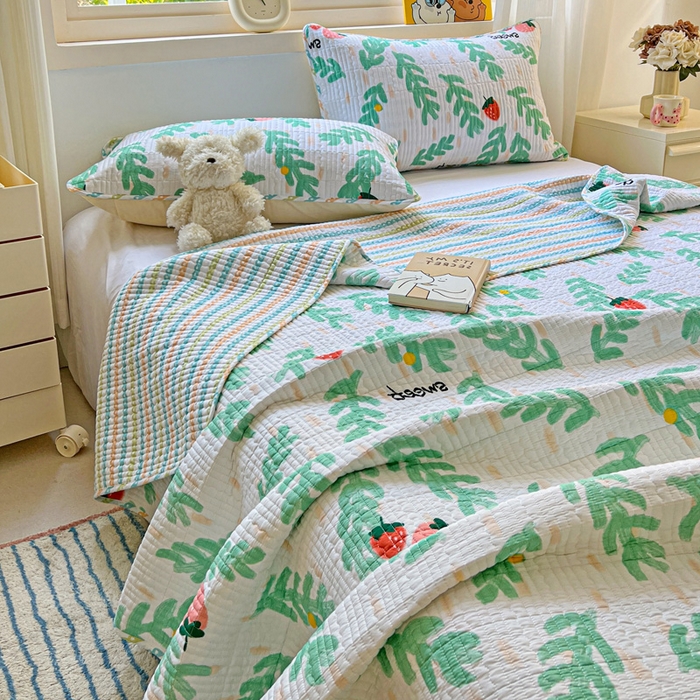 91家纺网 家纺一手货源 找家纺 羽爱家纺 2025新款A类13372全棉印花砂洗床盖套件 青春派