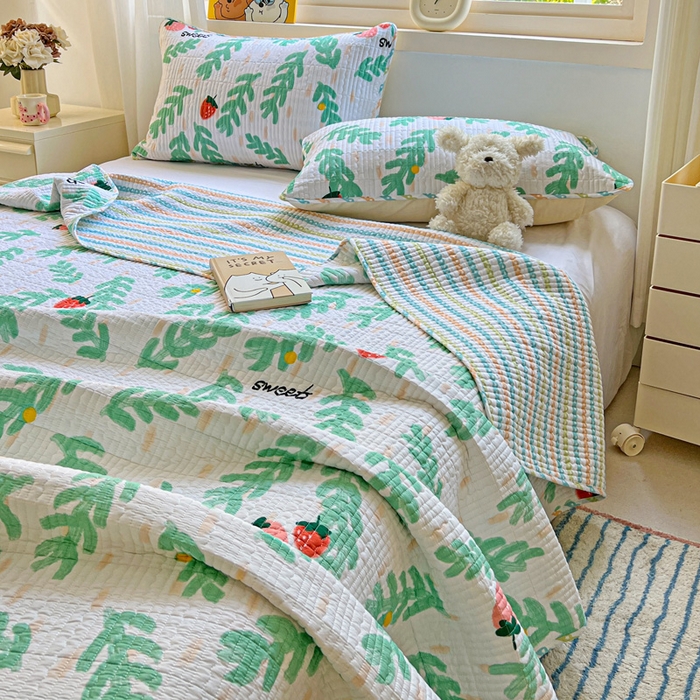 91家纺网 家纺一手货源 找家纺 羽爱家纺 2025新款A类13372全棉印花砂洗床盖套件 青春派